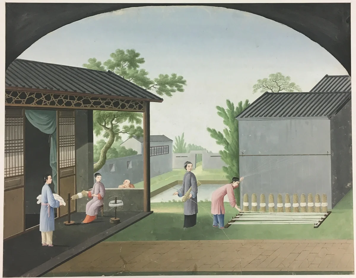 Spinning Cloth, Preparing Tea Leaves, Preparing Silk by China, painting, 1801-1833