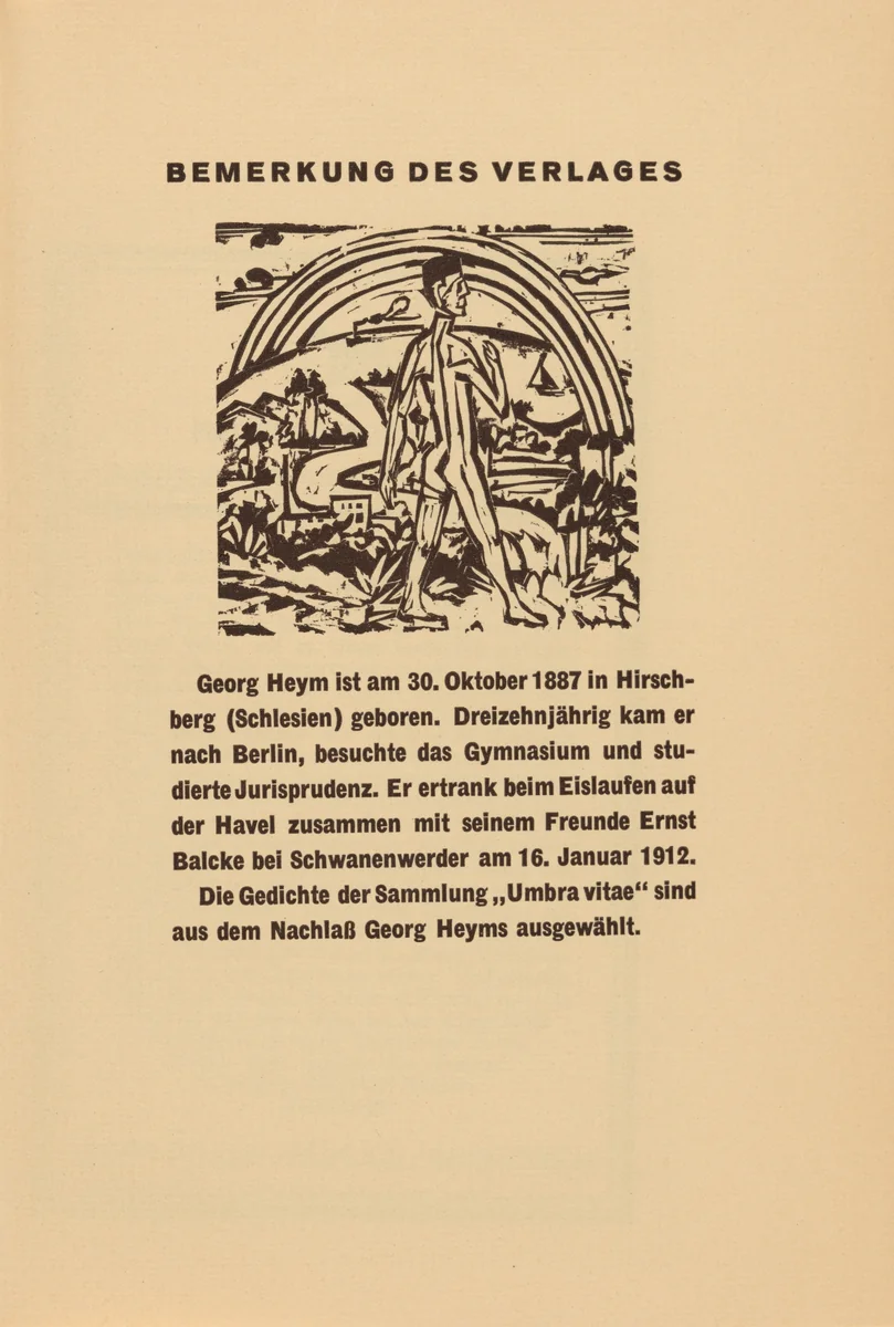 Akt vor Landschaft (Nude in the Landscape) (headpiece, page 63) from Georg Heym: Umbra Vitae (Georg Heym: The Shadow of Life) by Ernst Ludwig Kirchner, volume, 1924