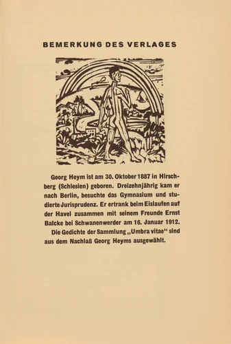 Akt vor Landschaft (Nude in the Landscape) (headpiece, page 63) from Georg Heym: Umbra Vitae (Georg Heym: The Shadow of Life) by Ernst Ludwig Kirchner, volume, 1924