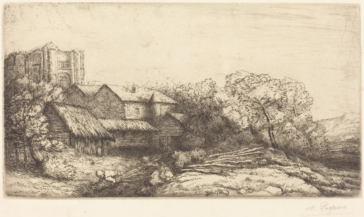 Farm at the Monastery (La ferme de l'abbaye) by Alphonse Legros, print, 1837-1911