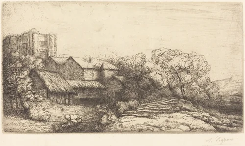 Farm at the Monastery (La ferme de l'abbaye) by Alphonse Legros, print, 1837-1911