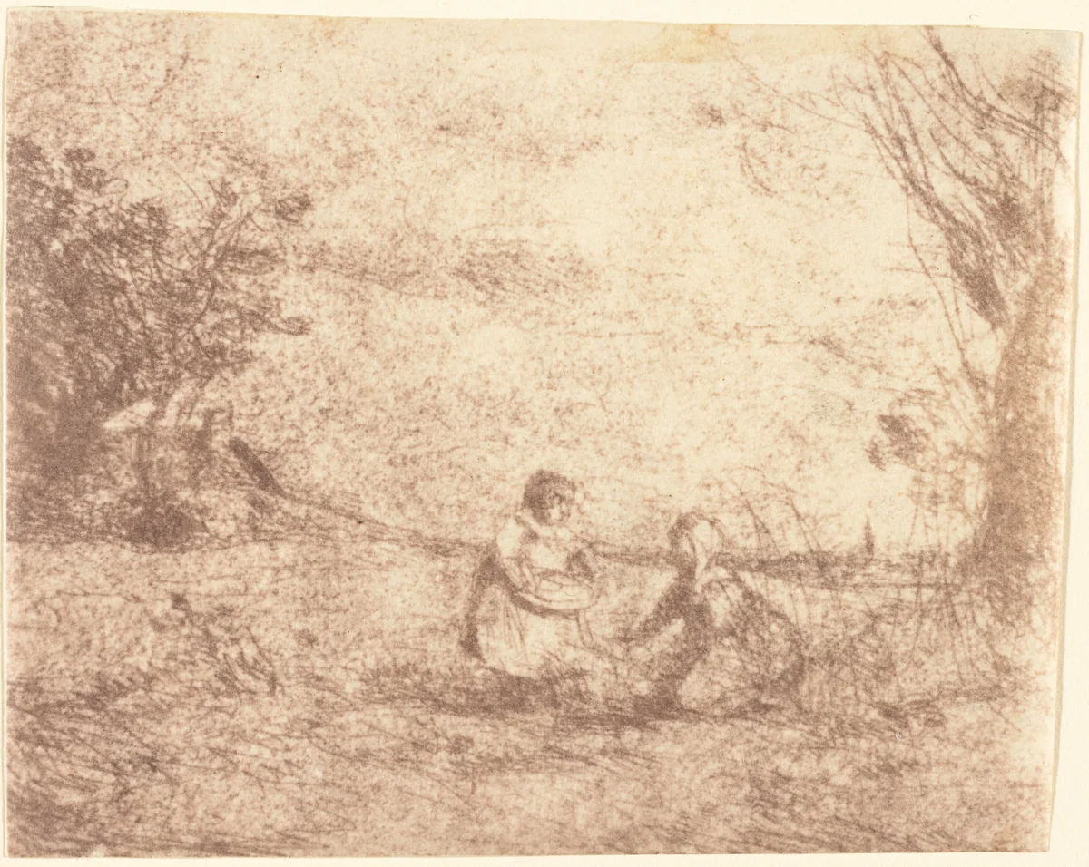 Farm Children (Les Enfants de la ferme) by Jean-Baptiste-Camille Corot, print, 1853