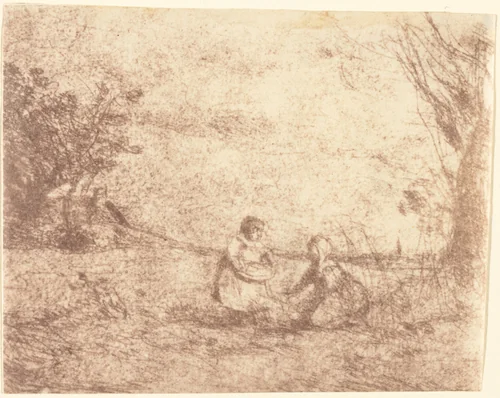 Farm Children (Les Enfants de la ferme) by Jean-Baptiste-Camille Corot, print, 1853