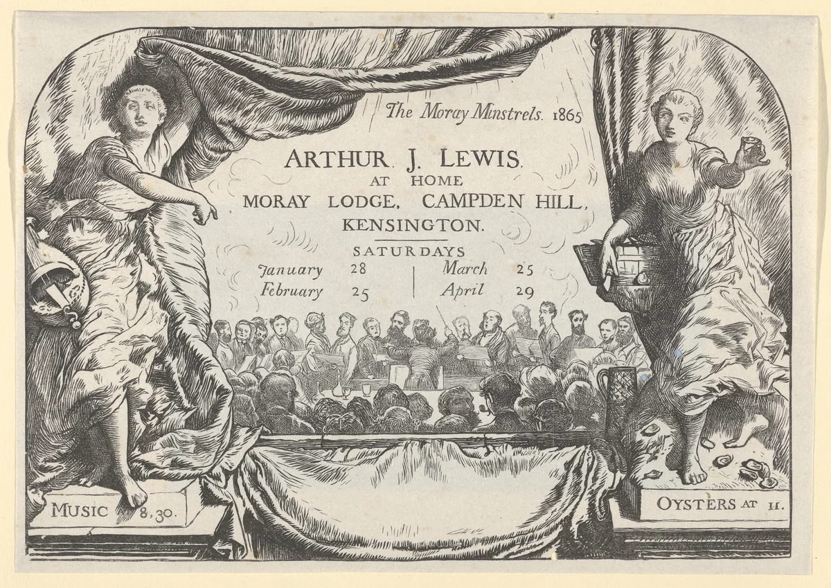 The Moray Minstrels (Invitation card of Arthur James Lewis) by William Harcourt Hooper, print, 1865