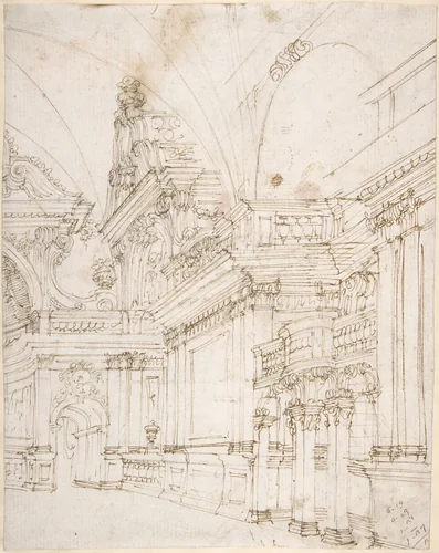 Sketch of a Palace Interior by Antonio Galli Bibiena, drawing, 1700-1774