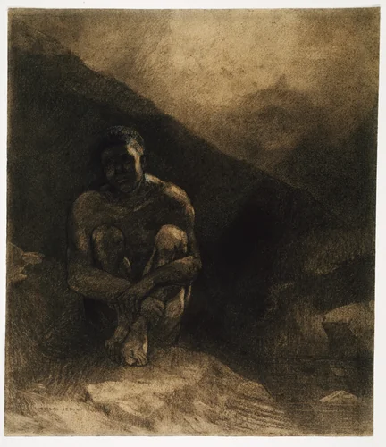 Primitive Man by Odilon Redon, drawing, 1872