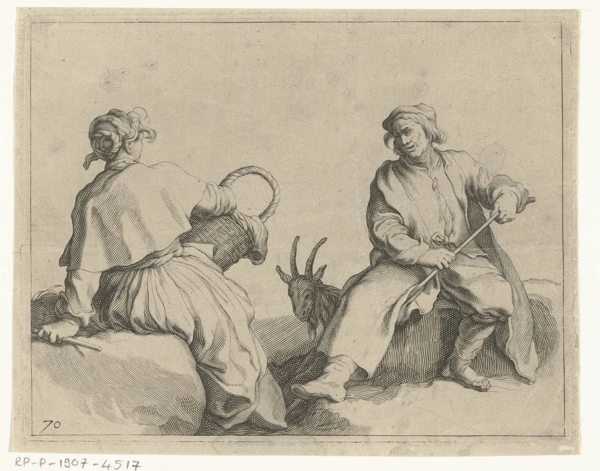 Boer en boerin by Frederick Bloemaert, print, 1650-1700