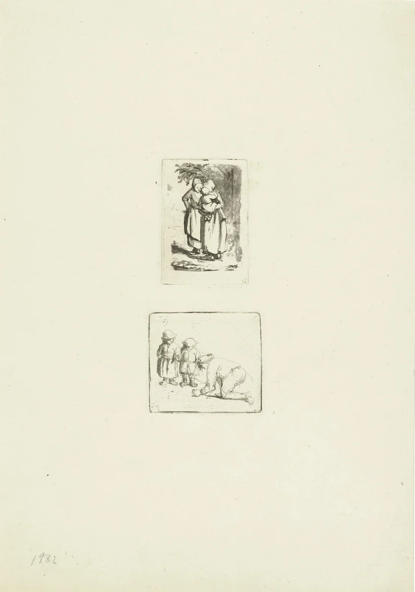 Een man en twee jongens aan het knikkeren by Marie Lambertine Coclers, print, 1776-1815