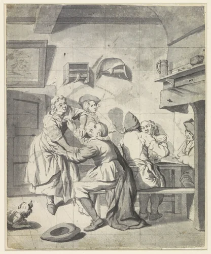 Herberginterieur by Jan Josef Horemans, drawing, 1692-1759