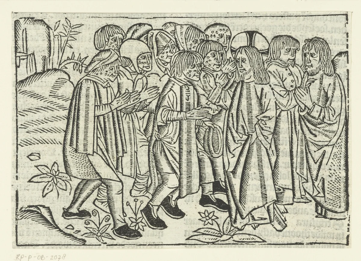 Christus geneest melaatsen by Unknown, print, 1480-1500