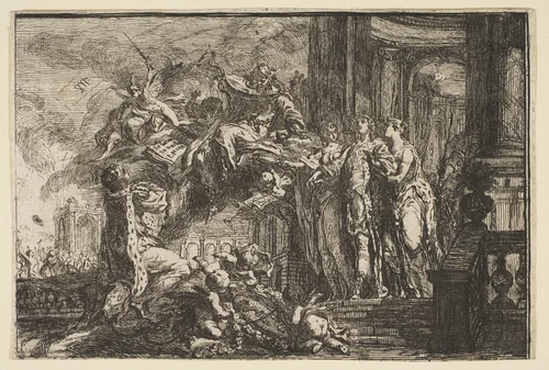 Allegorie sur la Convalescence du Dauphin by Gabriel de Saint-Aubin, print, 1752