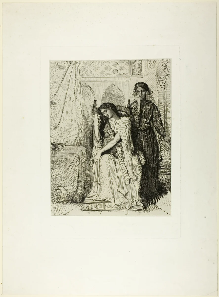 The Willow Song, plate nine from Othello by Théodore Chassériau, print, 1844