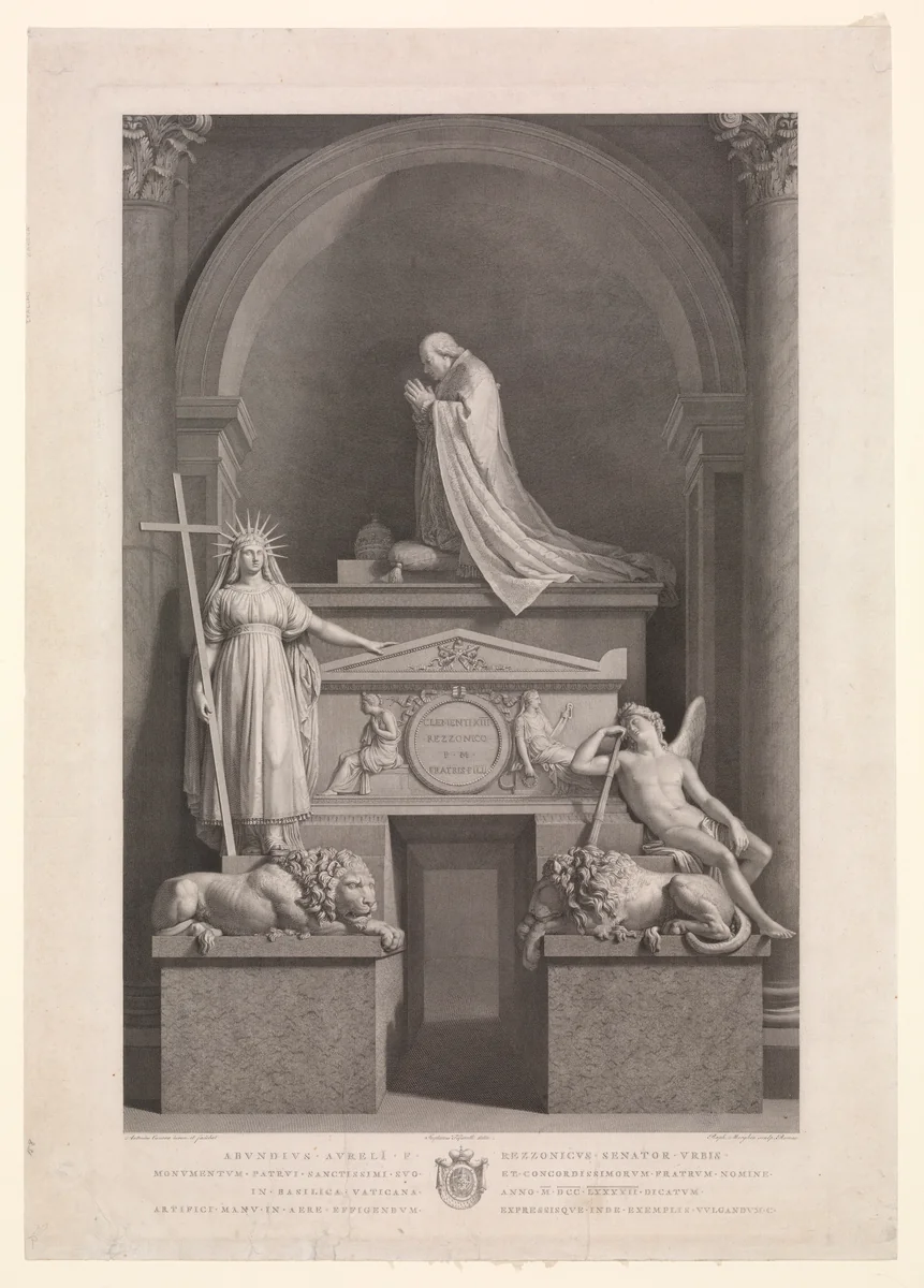 The tomb of Pope Clement XIII Rezzonico in the Vatican by Raphael Morghen, print, 1785-1795