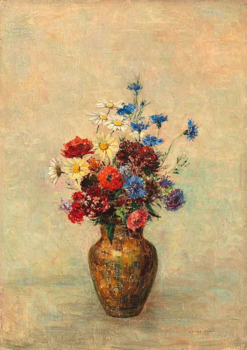 Flowers in a Vase by Odilon Redon, painting, 1910