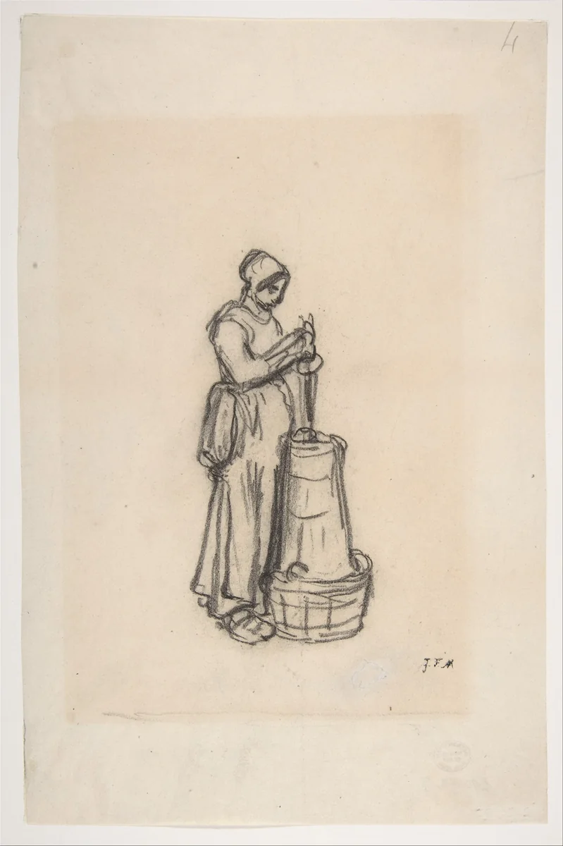 Woman with a Churn by Jean-François Millet, drawing, 1854