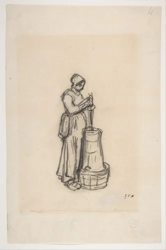 Woman with a Churn by Jean-François Millet, drawing, 1854