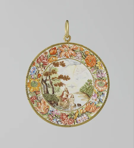 Medaillon met de doop van Jezus in de Jordaan by anonymous, metalwork, 1665