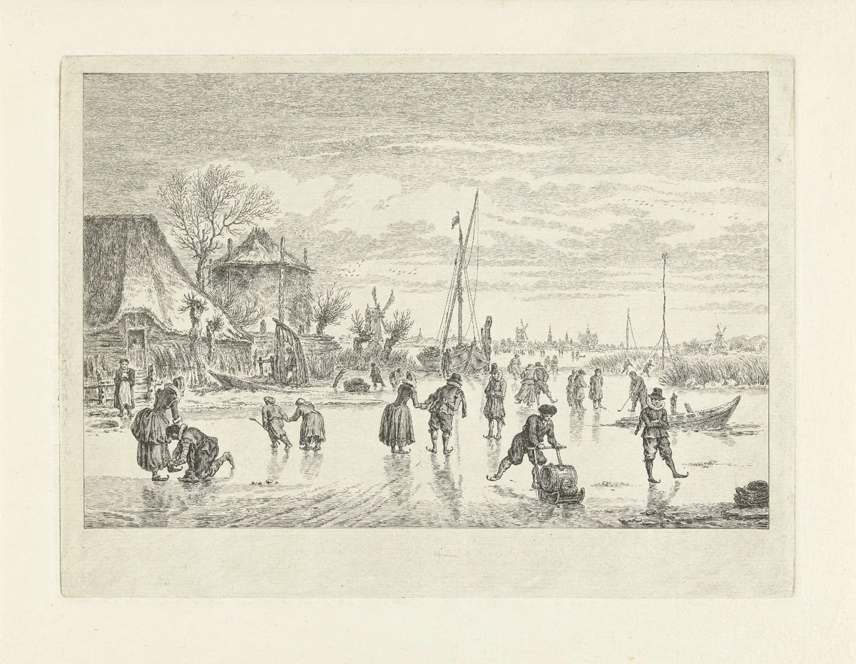 IJsvermaak nabij Alkmaar, 1619 by Simon Fokke, print, 1722-1784