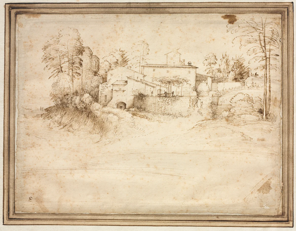 Farmhouse on the Slope of a Hill by Fra Bartolommeo, drawing, 1503-1513