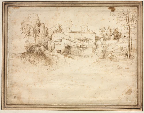 Farmhouse on the Slope of a Hill by Fra Bartolommeo, drawing, 1503-1513