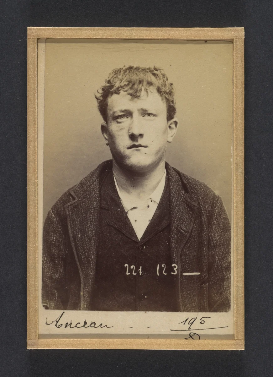 Anceau. Aimé-Firmin. 20 ans, né le 18/2/74 à Paris XIIe. Sculpteur sur bois. Anarchiste. 17/7/94. by Alphonse Bertillon, photograph, 1894
