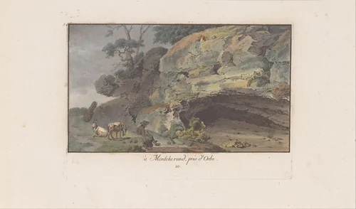 Herder voor een grot te Montcherand by Heinrich Rieter, print, 1782
