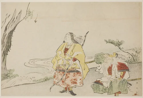 Empress Jingu (left), and Her Minister Takenouchi no Sukune (right) by Katsukawa Shun'ei (勝川春英), print, 1785-1789