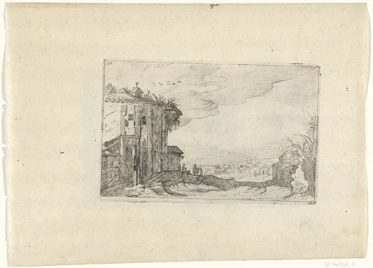 Ruïne met korintische zuilen by anonymous, print, 1594-1685