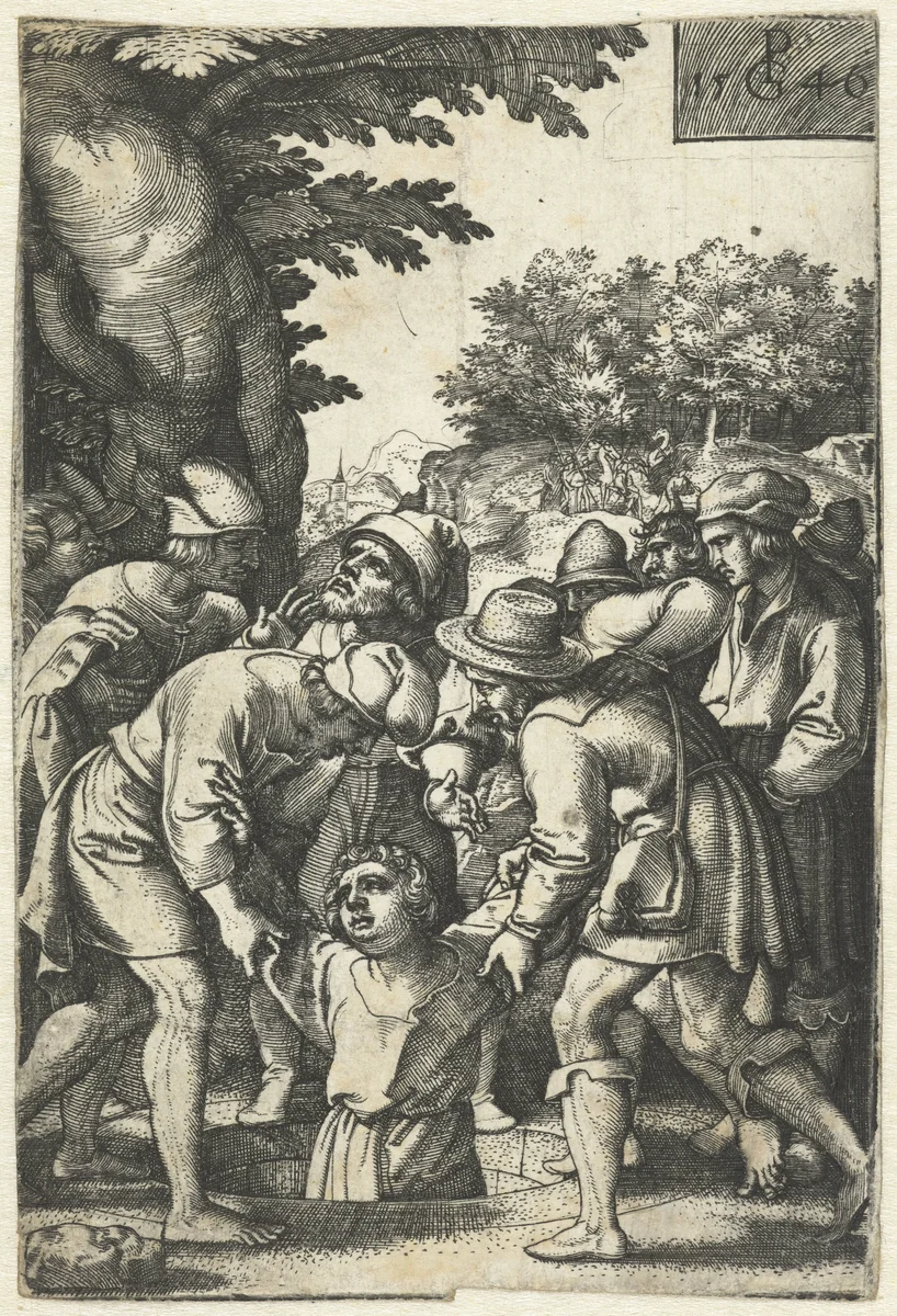 Jozef wordt door zijn broers in de put gegooid by Unknown, print, 1546