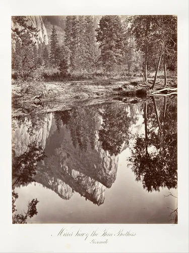 Mirror View of the Three Brothers, Yosemite by Carleton E. Watkins, photograph, 1870-1874