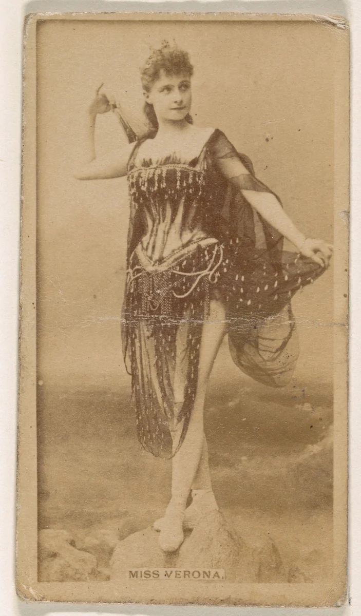 Miss Verona, from the Actresses series (N245) issued by Kinney Brothers to promote Sweet Caporal Cigarettes by Kinney Brothers Tobacco Company, photograph, 1890