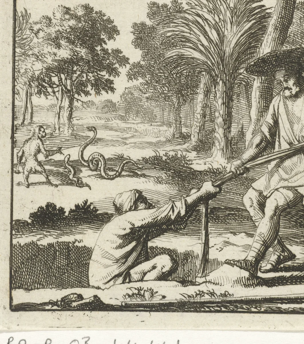 Reiziger redt een man uit een kuil by Jan Luyken, print, 1693