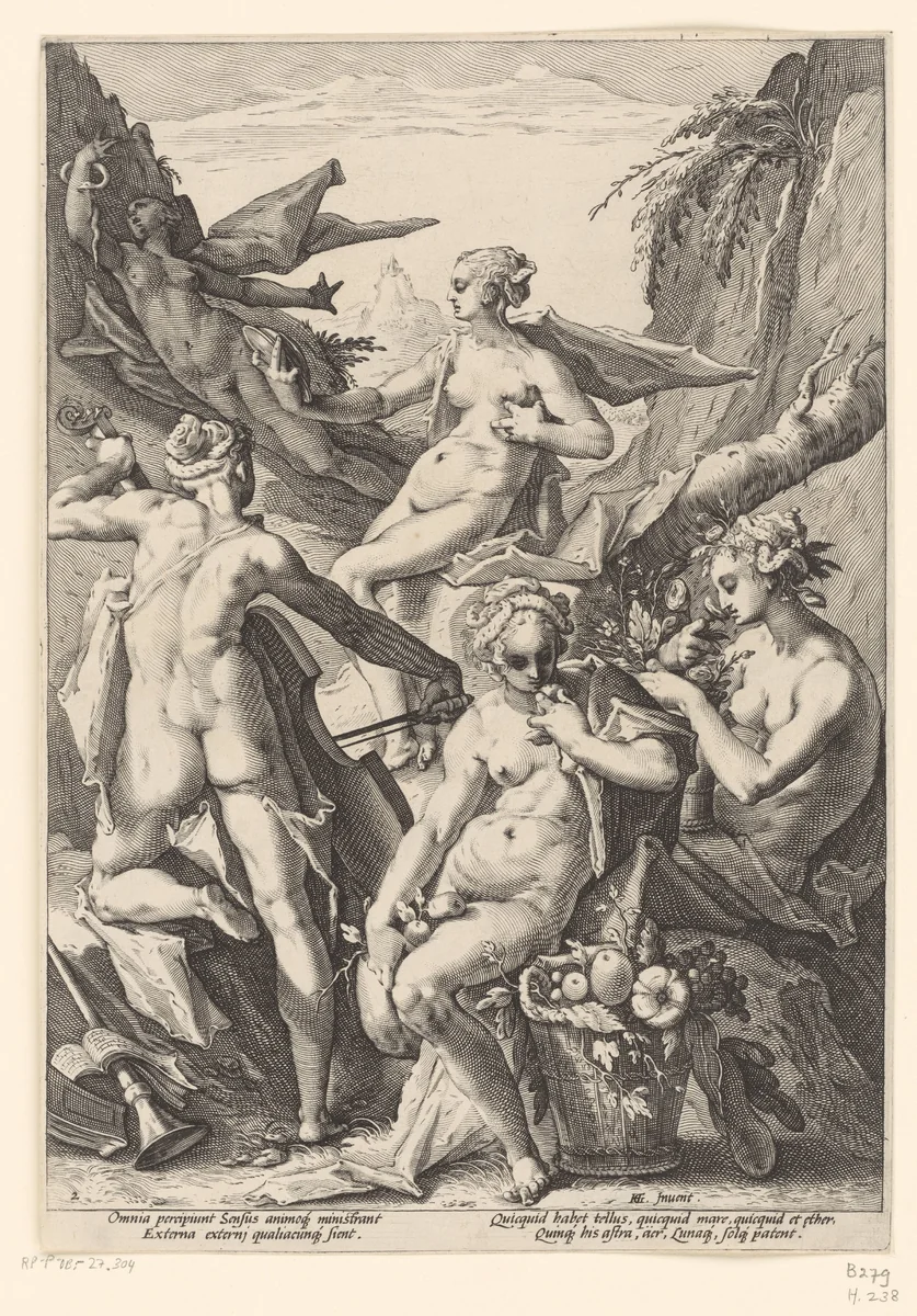 De vijf zintuigen by Unknown, print, 1588