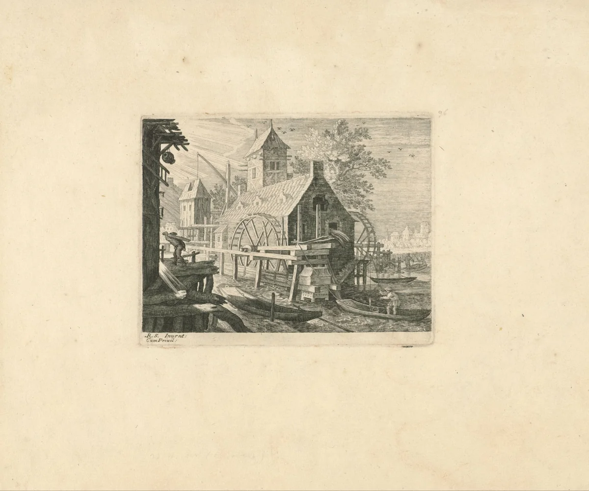 Watermolen in een landschap by Aegidius Sadeler, print, 1597-1629