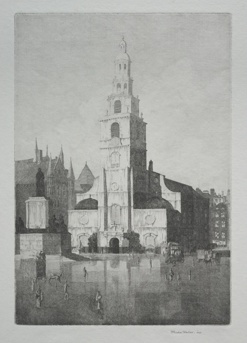 St. Clement's Dane, Strand, London by Herbert Gordon Warlow, print