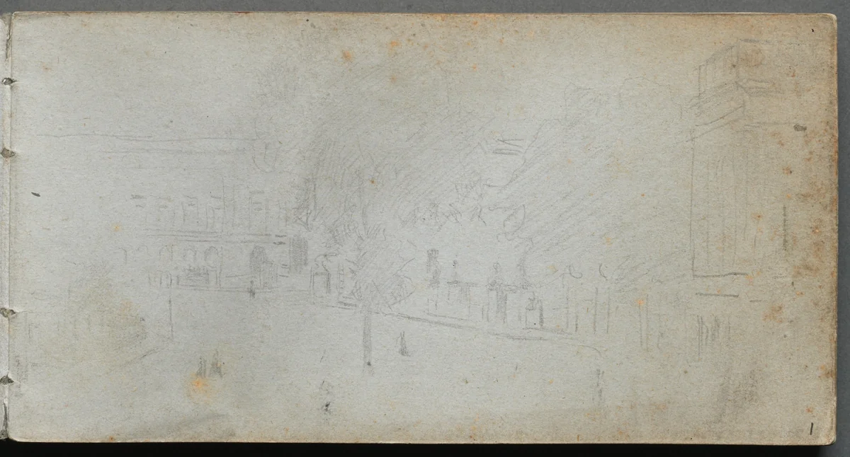 Sketchbook, page 01: Street Scene by Ernest Meissonier, book, 1860-1869