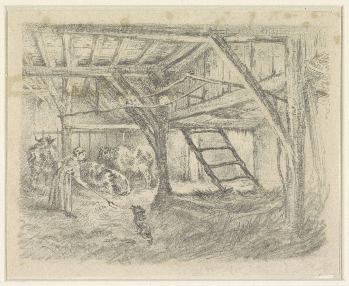 Koestal by Jan Stobbaerts, drawing, 1860