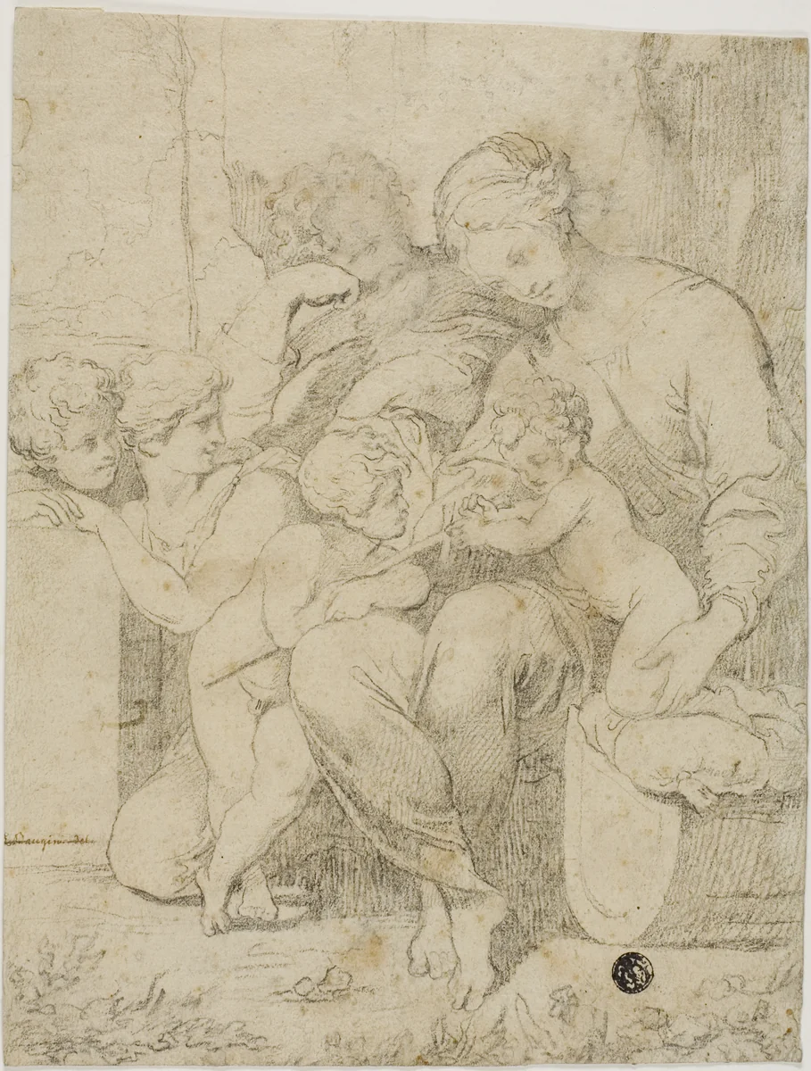 Holy Family with the Infant Saint John the Baptist and Angels by Lubin Baugin, drawing, 1620-1663