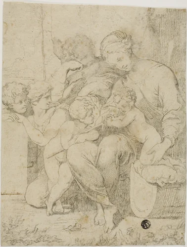 Holy Family with the Infant Saint John the Baptist and Angels by Lubin Baugin, drawing, 1620-1663