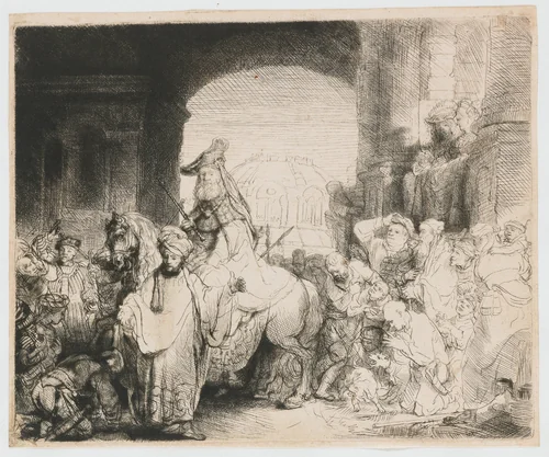 The triumph of Mordecai by Rembrandt van Rijn, print, 1641