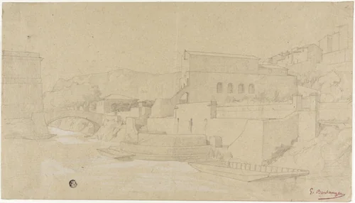 Italian Town on a River by Gustave Boulanger, drawing, 1850