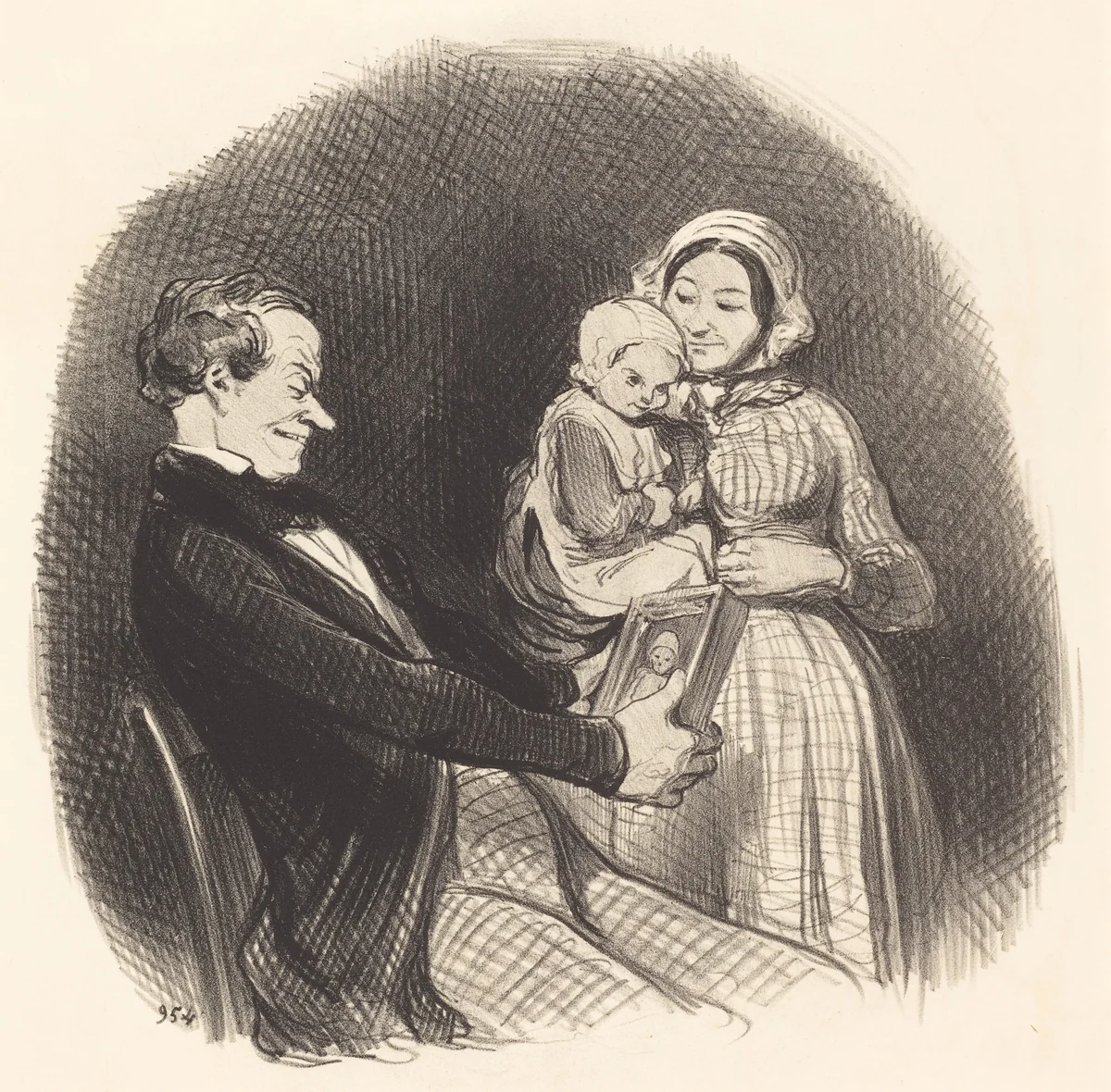 Papa contemplant l'image de son image by Honoré Daumier, print, 1847