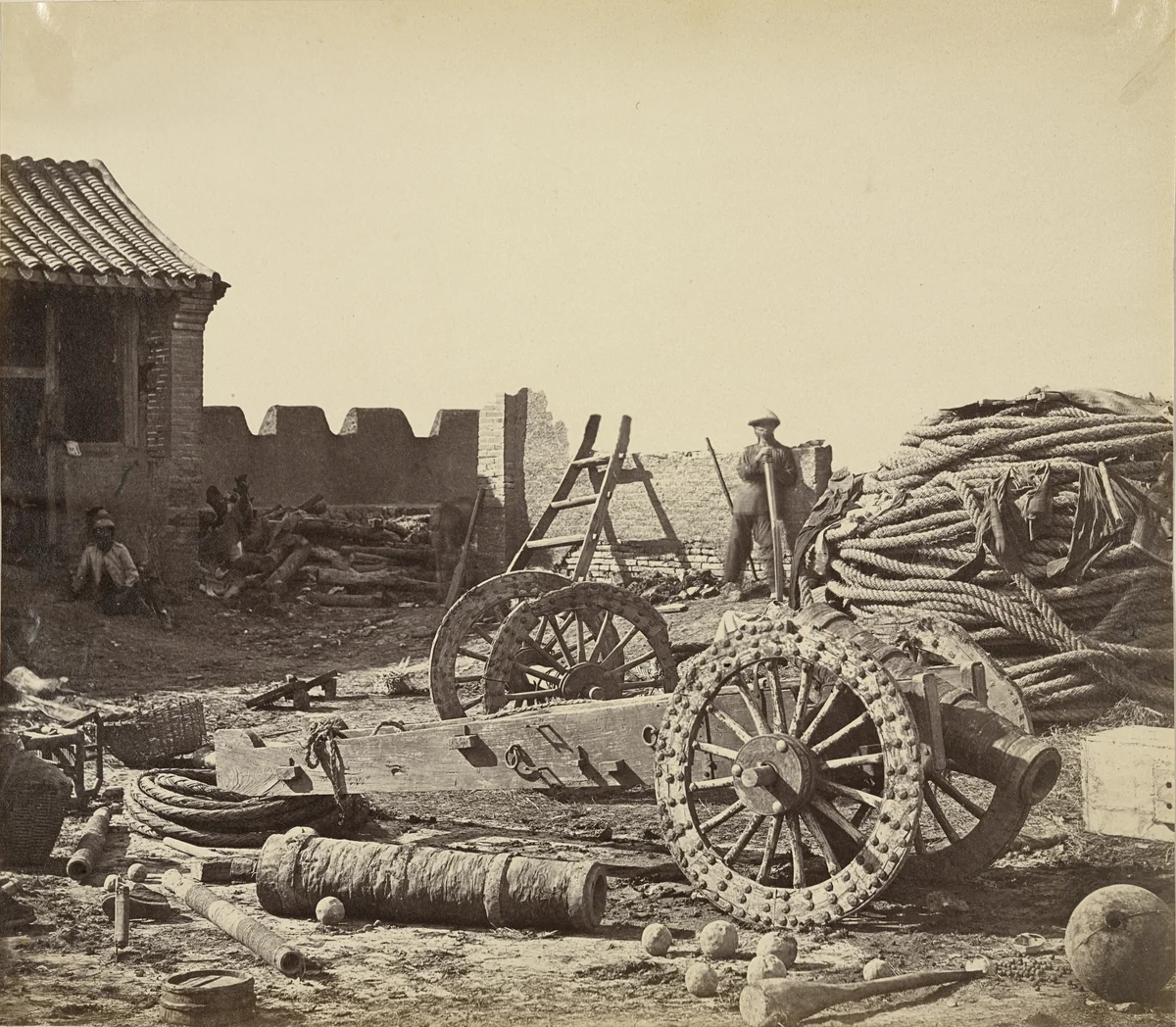 Interior of Pehtang Fort, Showing the Magazine and Wooden Gun by Felice Beato, photograph, 1860