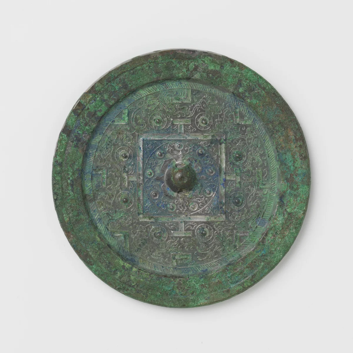 Mirror with geometric patterns and stylized animals by anonymous, other, -100