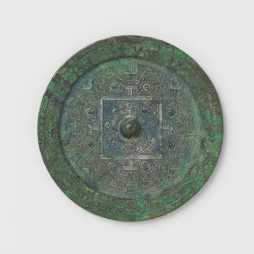 Mirror with geometric patterns and stylized animals by anonymous, other, -100