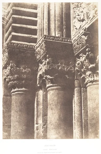 Jérusalem, Saint-Sépulcre, Détails des chapiteaux de la porte principale by Auguste Salzmann, photograph, 1854-1859