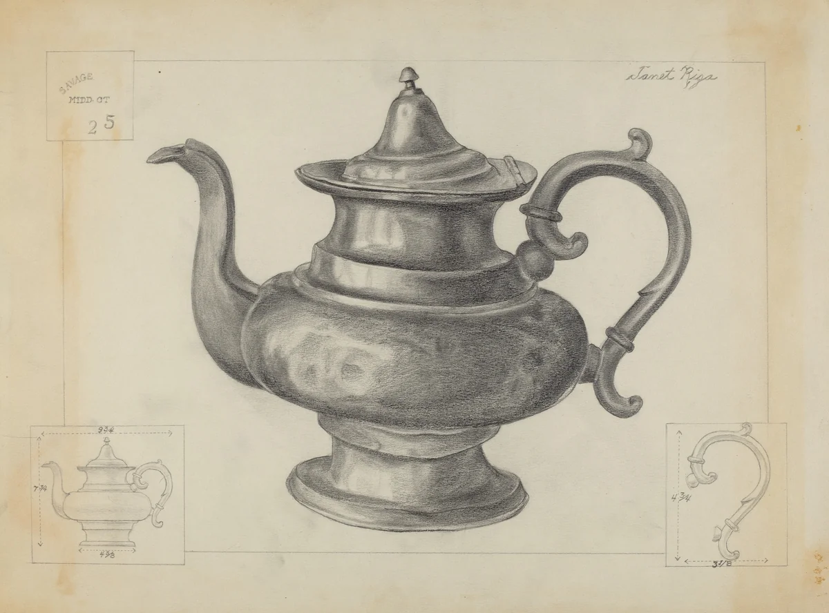 Pewter Teapot by Janet Riza, index of american design, 1936