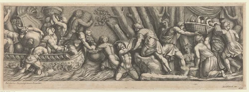 Bevoorraden van schepen by anonymous, print, 1645-1700