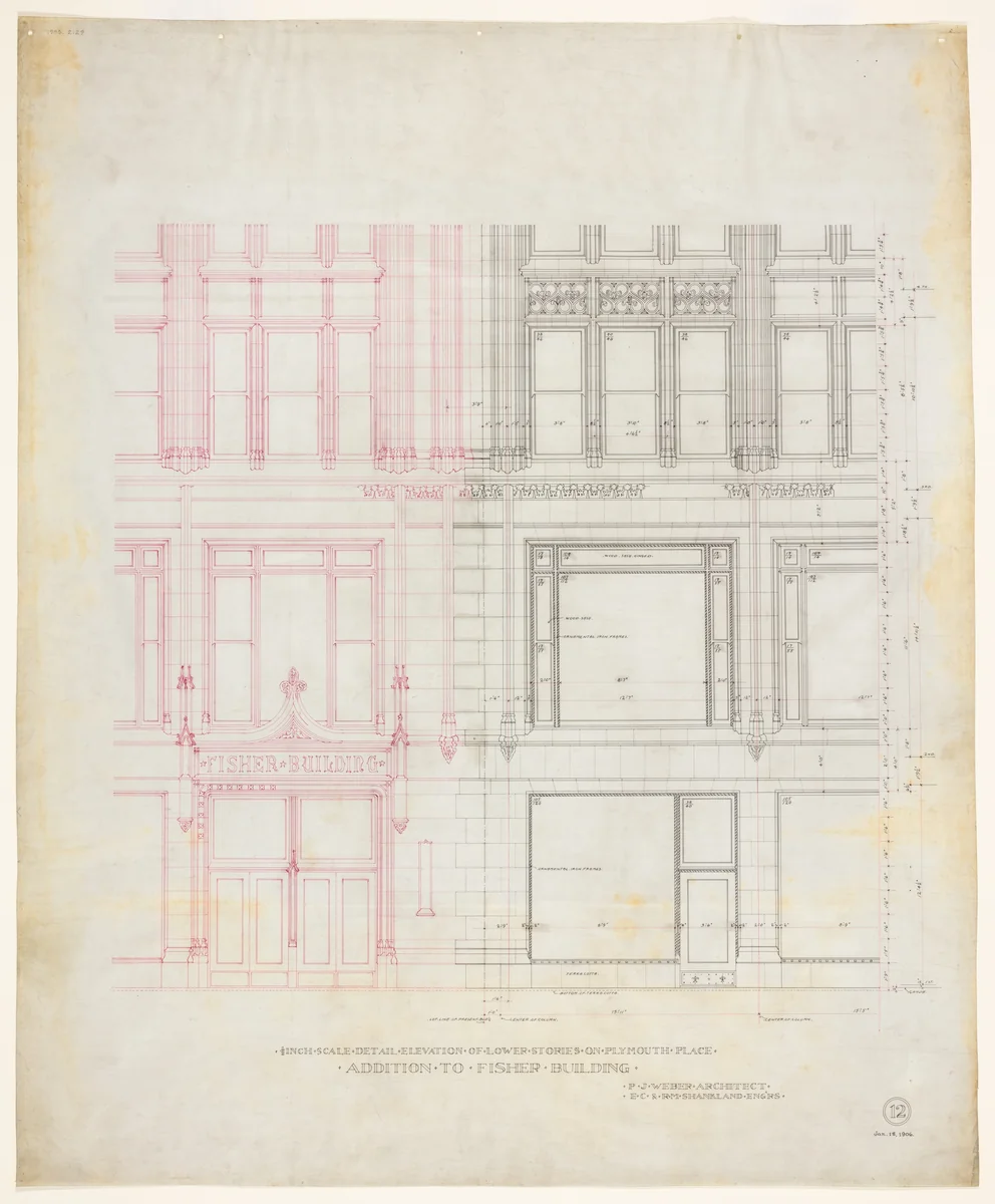 Fisher Building Addition, Chicago, Illinois, Elevation by Peter Joseph Weber, drawing, 1890