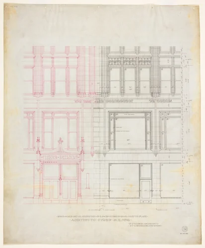 Fisher Building Addition, Chicago, Illinois, Elevation by Peter Joseph Weber, drawing, 1890